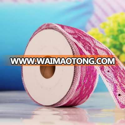 wedding decoration 40mm Organza ribbon with gold decoration 10yards/roll