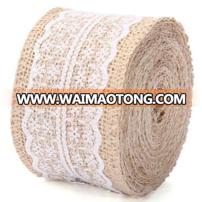 Natural Jute Burlap Hessian Ribbon with Lace Trims Tape Rustic Wedding Craft